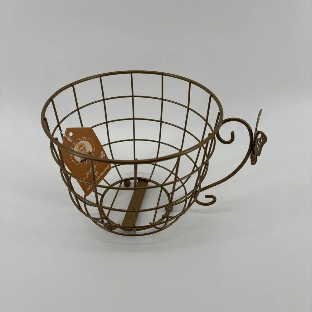 Dolly Parton Metal Cup Basket‎ Bronze Butterfly Teacup Wire NEW 8.6x6.9x5.9in